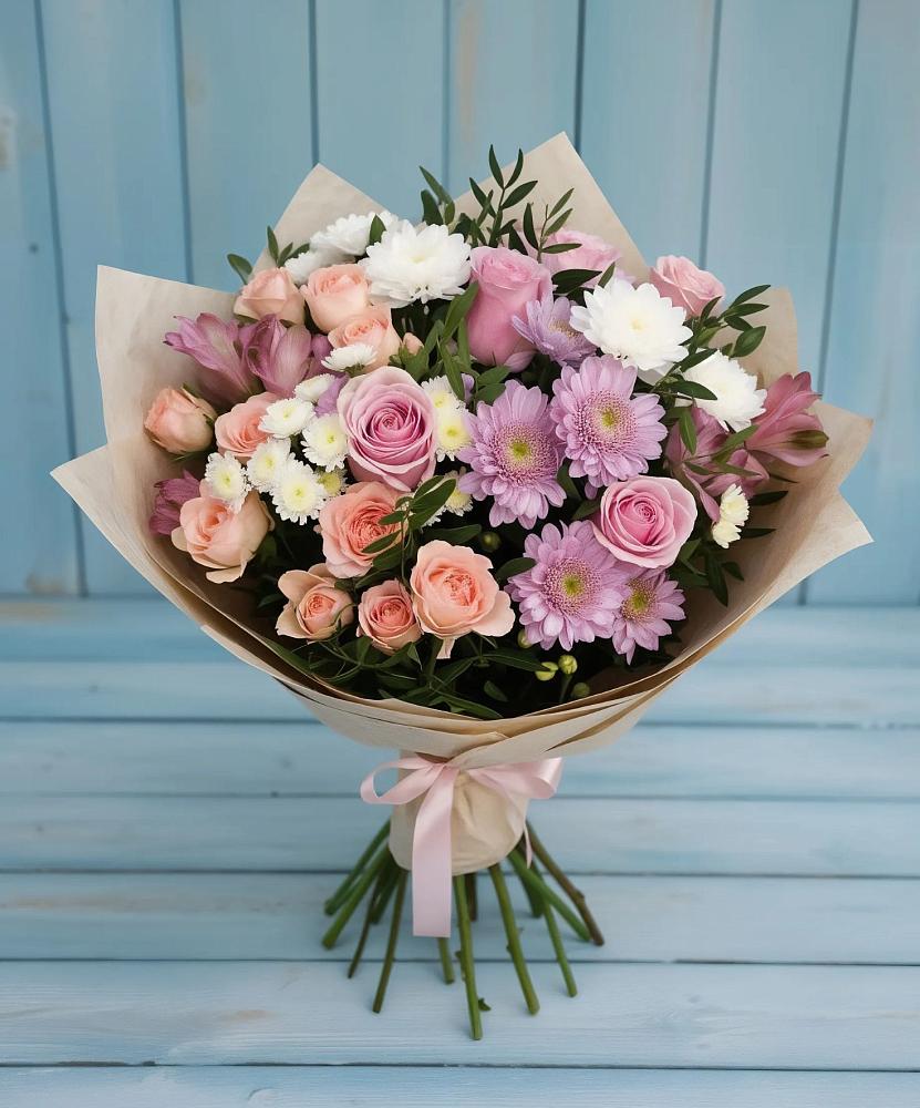 Букет цветов из: Хризантемы, Розы и Альстромерии в Светогорске