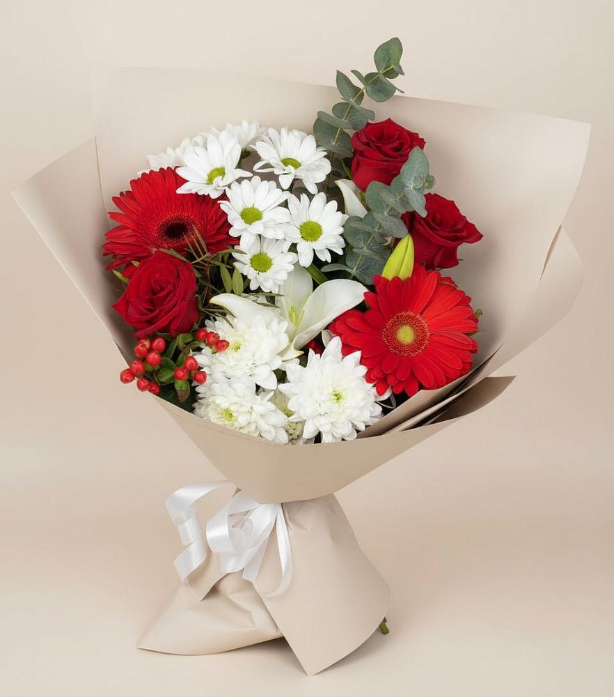 Букет цветов из: Розы, Хризантемы, Герберы и Лилии в Светогорске