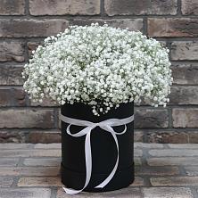 Цветочная композиция из Гипсофила в шляпной коробке в Светогорске